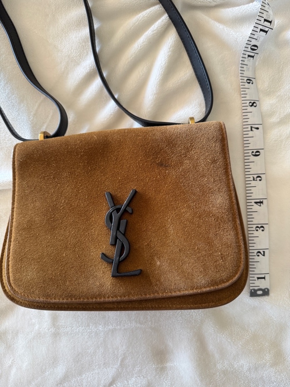 Saint Laurent Brown Suede Crossbody Bag with Black YSL Hardware (pre-loved) - Picture 13 of 15